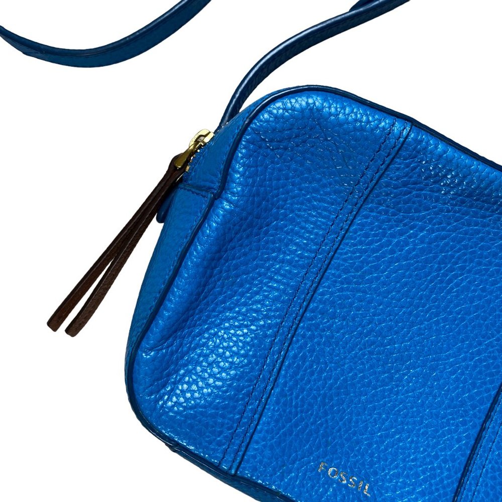 Fossil Gemma Leather Crossbody Cerulean Blue with Adjustable Strap Shoulder Bag - Picture 3 of 16